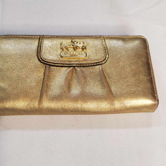 Coach | Bags | Coach Madison Metallic Gold Pleated Leather Ziparound ...